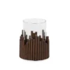 Bougeoir Rond Brun En Bois Et Verre, Thai Natura