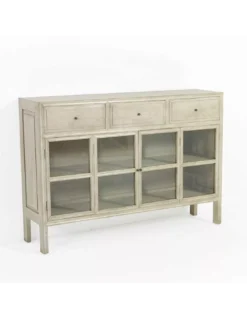 Buffet Vitrine 2 Portes 3 Tiroirs Ivoire, Thai Natura