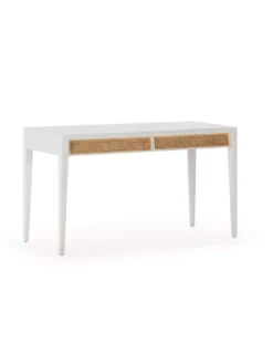 Bureau Blanc Et Cannage 140cm, Thai Natura