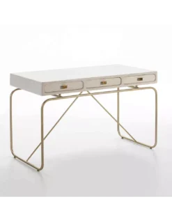 Bureau Bois Blanc/doré, Thai Natura -Deco En Ligne Soldes bureau bois blancdore thai natura 2