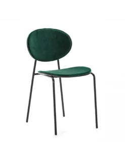 Chaise Verte Velours Aux Pieds Noirs, Thai Natura