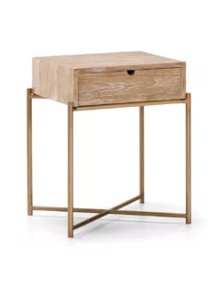 Chevet 1 Tiroir Chêne Blanchi/doré, Thai Natura