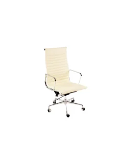 Fauteuil De Bureau En Cuir Blanc Cassé Milan, Thai Natura