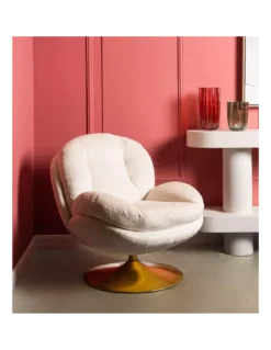 Fauteuil Pivotant Blanc Pied Doré Memento -Deco En Ligne Soldes fauteuil pivotant en velours blanc pied dore tomac 2