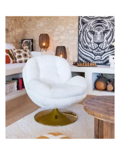Fauteuil Pivotant Blanc Pied Doré Memento -Deco En Ligne Soldes fauteuil pivotant en velours blanc pied dore tomac 3