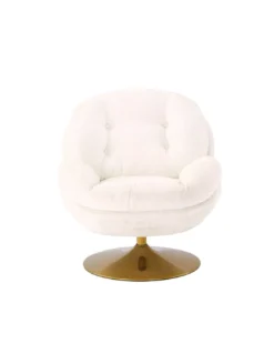 Fauteuil Pivotant Blanc Pied Doré Memento -Deco En Ligne Soldes fauteuil pivotant en velours blanc pied dore tomac 4