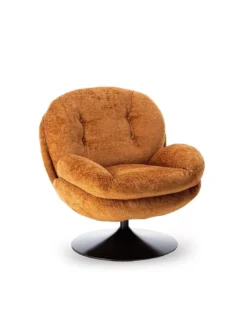 Fauteuil Pivotant En Velours Rouille Pied Noir Memento