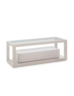 Meuble TV Blanc/verre 2 Tiroirs, Thai Natura