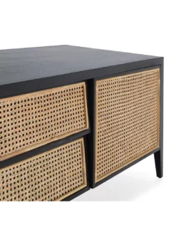 Meuble TV Cèdre Noir/naturel Et Cannage 160cm, Thai Natura -Deco En Ligne Soldes meuble tv cedre noirnaturel et cannage 160cm thai natura 2