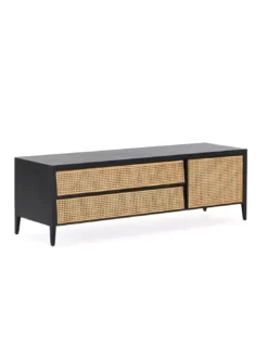 Meuble TV Cèdre Noir/naturel Et Cannage 160cm, Thai Natura