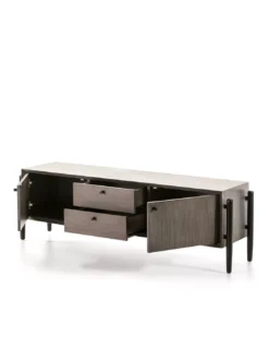 Meuble TV Gris 2 Portes 2 Tiroirs, Thai Natura -Deco En Ligne Soldes meuble tv gris 2 portes 2 tiroirs thai natura 2