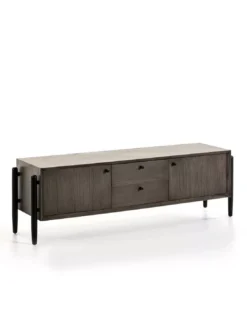 Meuble TV Gris 2 Portes 2 Tiroirs, Thai Natura