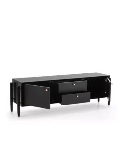 Meuble TV Noir 2 Portes 2 Tiroirs, Thai Natura -Deco En Ligne Soldes meuble tv noir 2 portes 2 tiroirs thai natura 1