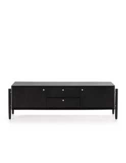 Meuble TV Noir 2 Portes 2 Tiroirs, Thai Natura -Deco En Ligne Soldes meuble tv noir 2 portes 2 tiroirs thai natura 3