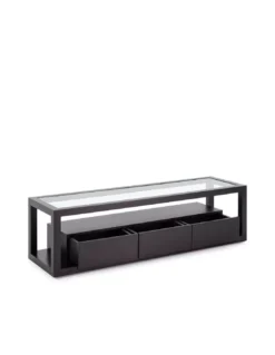 Meuble TV Noir/verre 3 Tiroirs, Thai Natura -Deco En Ligne Soldes meuble tv noirverre 3 tiroirs thai natura 1