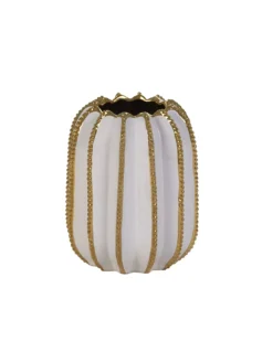 Petit Vase Blanc Et Doré En Céramique H20