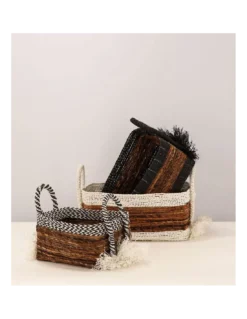 Set De 3 Paniers Rectangulaires En Raphia -Deco En Ligne Soldes set de 3 paniers rectangulaires en raphia 2