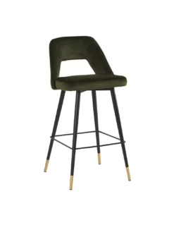 Tabouret De Bar Velours Kaki Louis H90